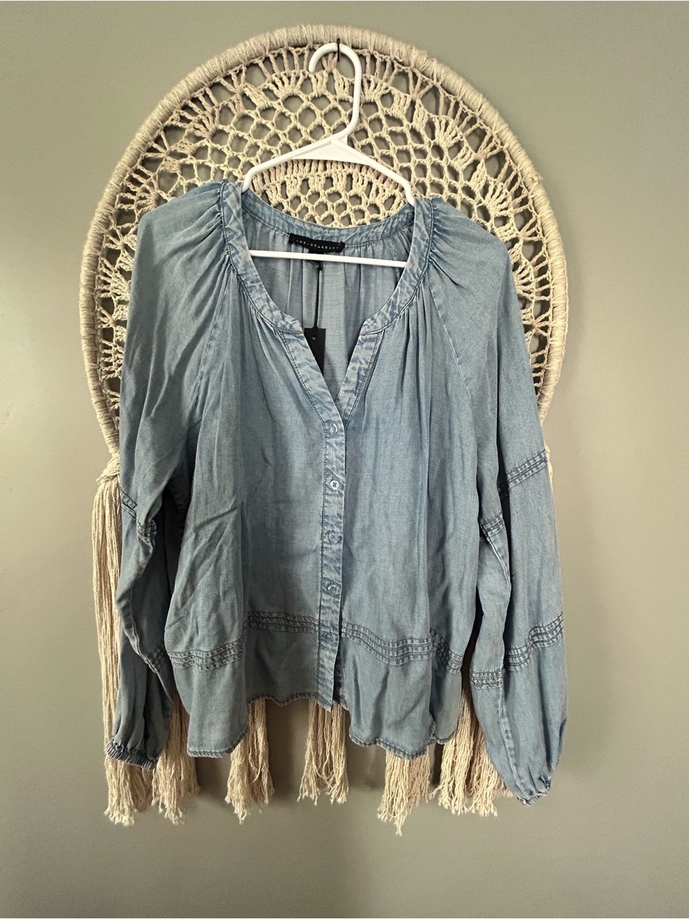 Jane and Delancey Light Blue Chambray Button-Front Blouse